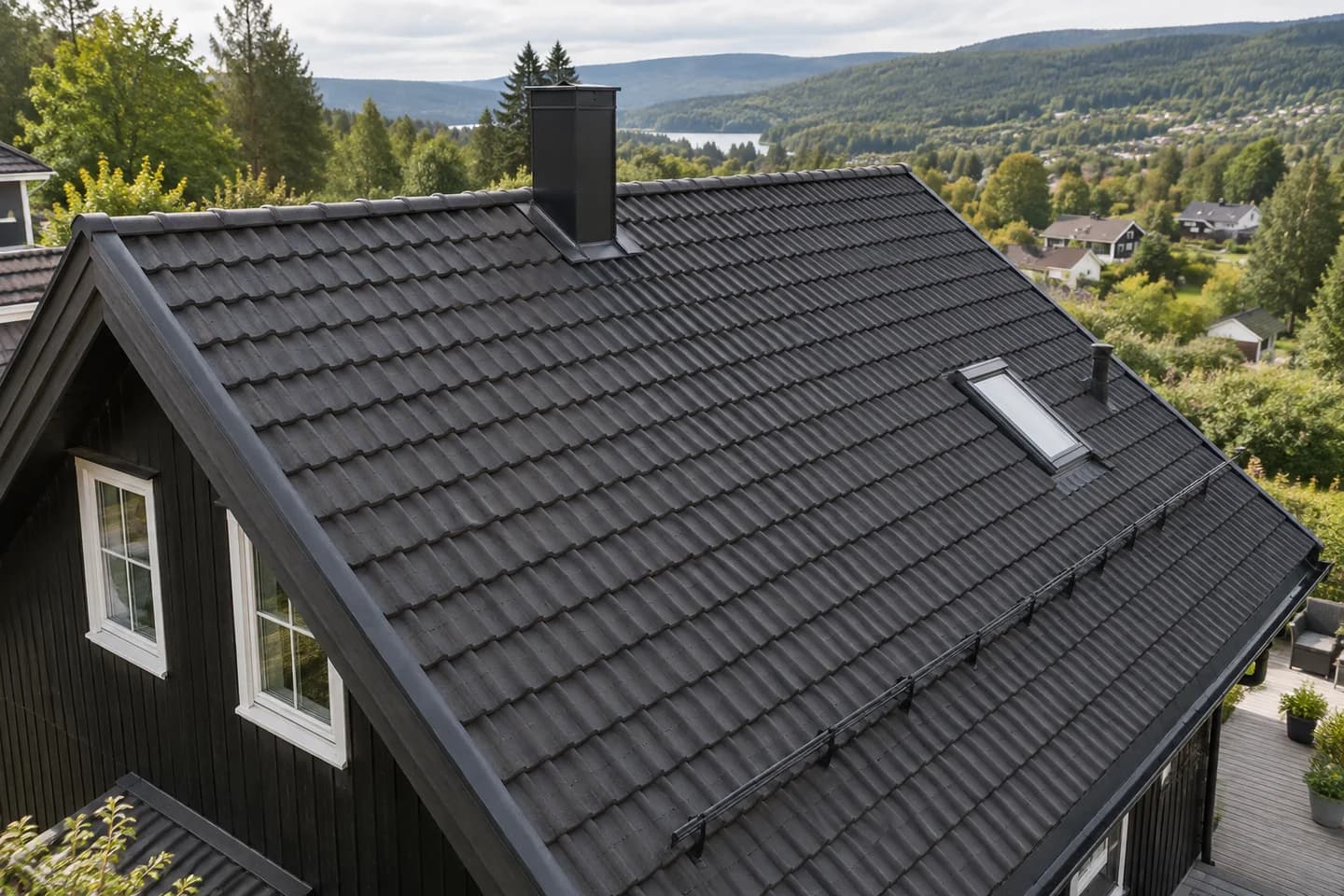 Illustrasjon: Boligtak i omgivelser inspirert av Lommedalen